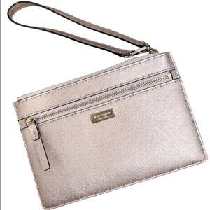 Kate Spade Laurel Way Tinie Textured Rose Gold Metallic Slim Flat Wristlet EUC
